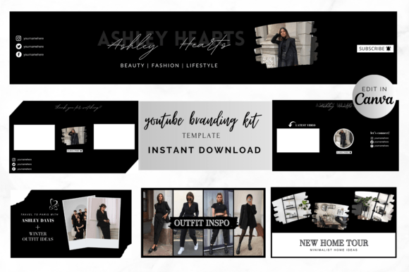Black Youtube Branding Kit for Canva